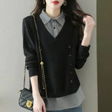 Women Knitted Pullover Spring and Autumn Loose Long-Sleeved Sweater Top