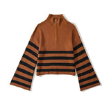 Women Sweater Knit Wear Zipper Striped Sweater Autumn and Winter Turtleneck Knitted Cardigan