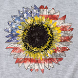 Sunflower Print Short Sleeve Casual Crew Neck T-Shirt Top