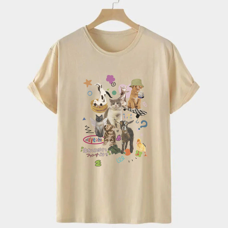 Retro Harajuku Fashion Women Shirt Cute Milk Cat Graphic