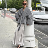 Women Trench Coat Knitted Retro V-neck Coat