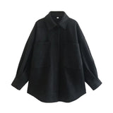 Women Jacket Autumn and Winter Pocket Loose Woolen Coat