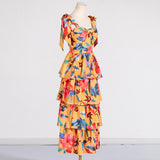 Women Dresses Spring Retro Printing Slip Dress Long Dress (Qymy0409)