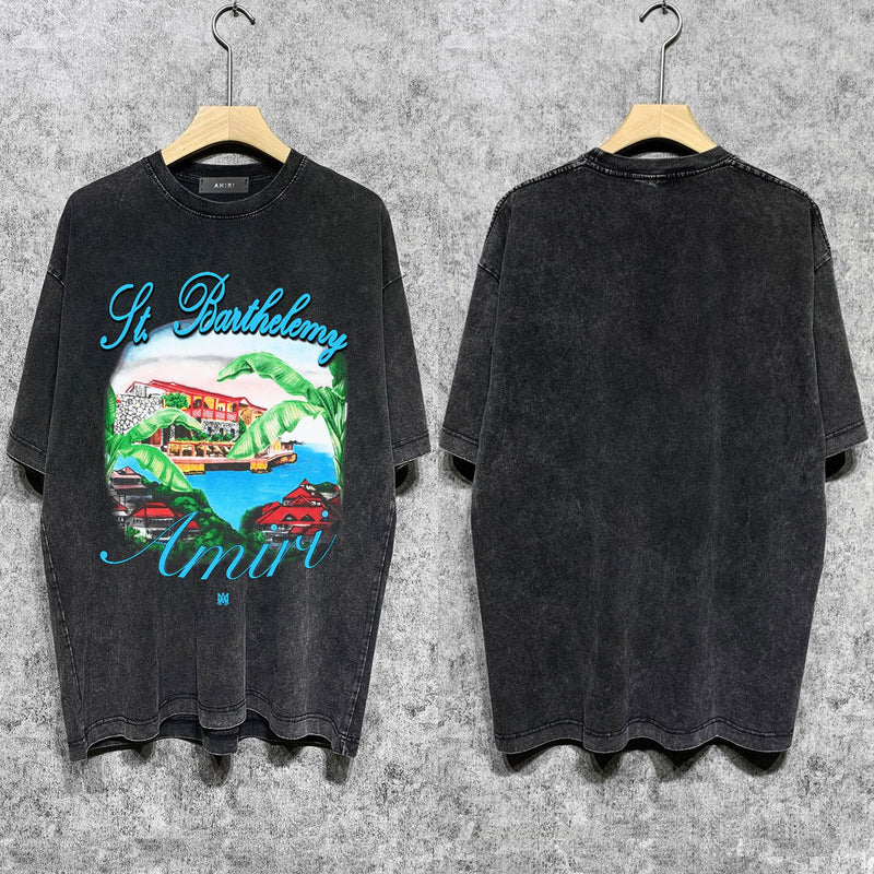 Amiri T Shirts Washed and Worn Retro Short Sleeve T-shirt
