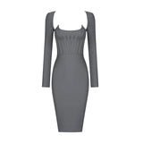 Women Evening Dress Long Sleeve Bandage One-Piece Dress Elegant Slim Dress
