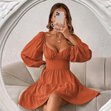 Women Dress Sexy Backless Puff Sleeve Dress
