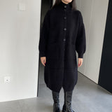Women Cardigan Sweater Autumn Turtleneck Sweater Long Cardigan Coat Loose Button Woolen Skirt A2215