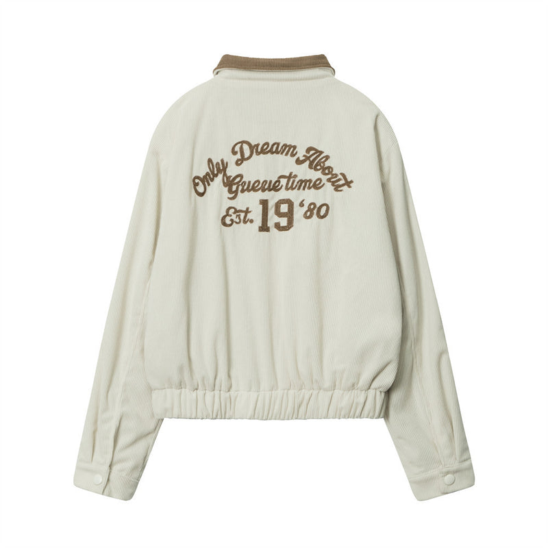 Women Jacket Embroidered Coat Retro Autumn and Winter Stand Collar Casual Loose Sports Jacket