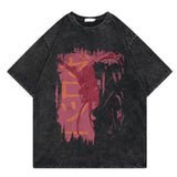 Washed retro T-shirt street print graphic casual cotton summer short sleeves