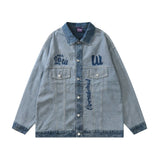 Men Jacket Coat Embroidered Denim Coat Men's Clothing Loose Color Matching Jacket