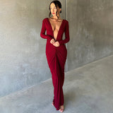 Women Dresses Summer Sexy V-neck Slim-Fit Long Sleeve Dress