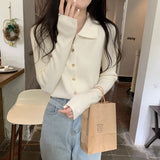 Women Knitted Cardigan Spring and Autumn Polo Collar Sweaters Cardigan