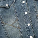 Women Jacket Distressed Short Denim Jacket Autumn Leisure Stand Collar Denim Clothes Jacket