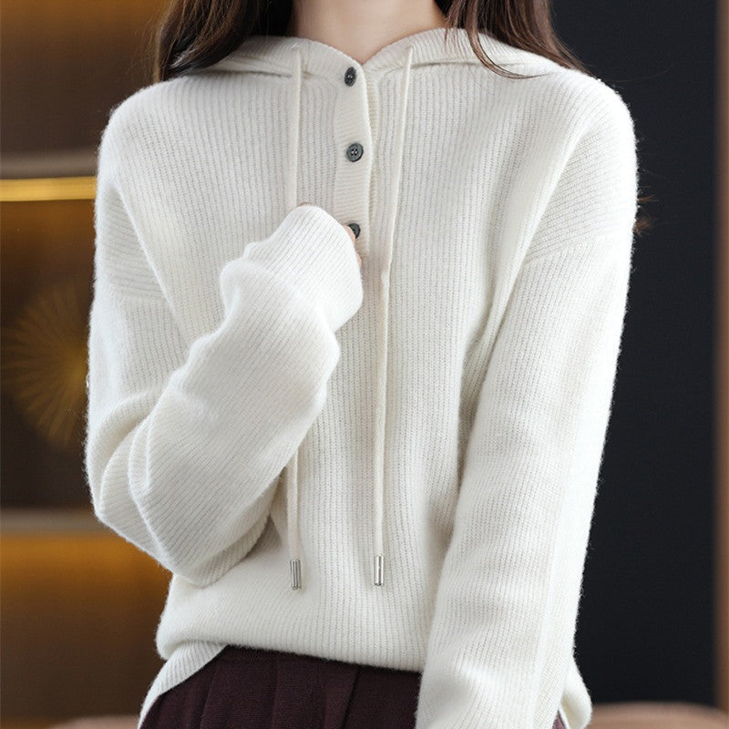 Women Knitwear Fall Winter Hooded Knitwear Loose Sweater
