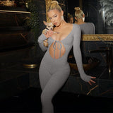 Women Jumpsuit Autumn Sexy Chest Hollow Slim Fit Long Sleeve Jumpsuit