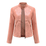 Red Leather Jacket Autumn and Winter Leisure Leather Motorcycle Jacket