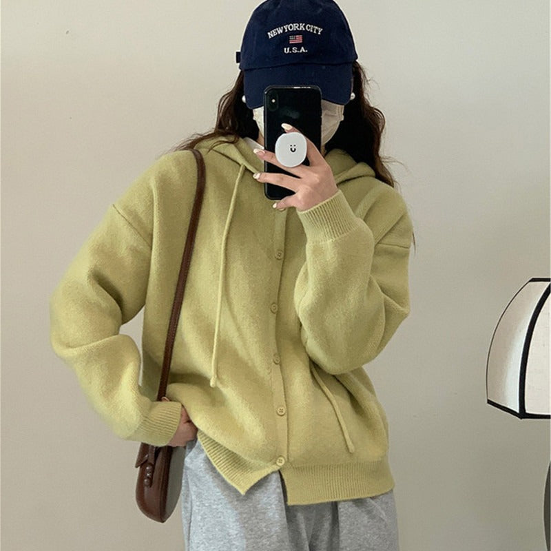 Women Knitted Cardigan Hooded Knit Cardigan Autumn Sweater Coat