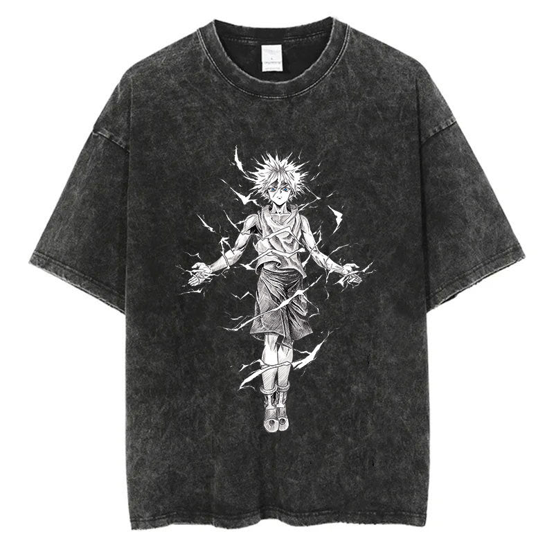 Cotton Men Women Washed Vintage T-Shirt Anime Graphic Print