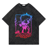 Washed retro T-shirt graphic casual cotton short sleeves