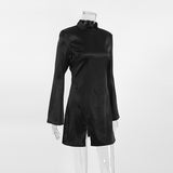 Women Dress Sexy Backless Flared Sleeve Stand Collar Dress Hip Skirt