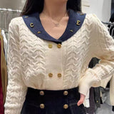 Women Knitwear Spring and Autumn Lapel Double Breasted Sweaters Cardigan