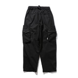 Men Sweatpants with Belt Multi-Pocket Cargo Pants Pleated Casual Wide-Leg Trousers