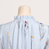 Women Dresses Spring Lantern Sleeve Embroidery Voile High Waist Dress (Qymy0409)