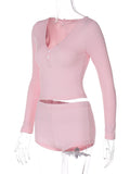 Women Co-Ord Set Casual Yoga Two-Piece V-neck Shorts Suit
