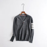 Women Sweater Knitwear Spring and Autumn V-neck Striped Long Sleeve Sweater Cardigan