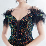 Harlem Nights Outfits Velvet High-Density Sequined Fishtail Evening Dress