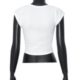 Women T-shirt Summer Square Collar Bare Midriff Slim Fit T-shirt Top