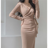 Women Dresses V-neck Bow Dress Long Dress