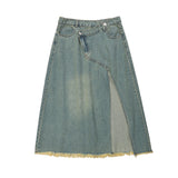 Women Long Skirt Denim Skirt Loose Washed-out A- line Skirt