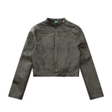Women Jacket Short Biker's Leather Jacket Stand Collar Autumn and Winter PU Leather Jacket