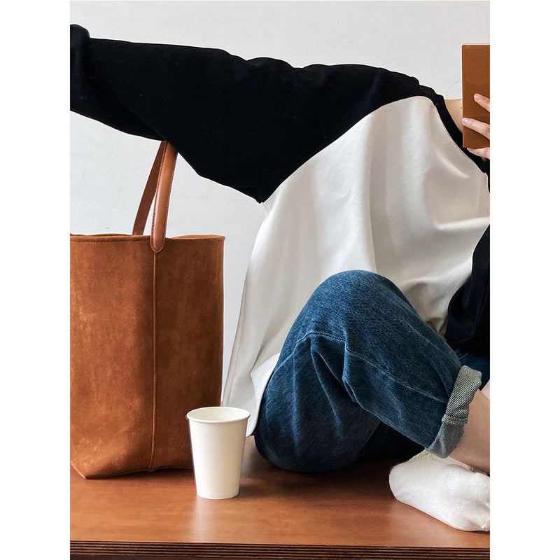 Women T Shirt Casual Contrast Color Profile T-shirt Loose Long Sleeve Top