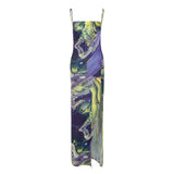 Women Dresses Autumn Printed Slim Fit Slit Backless Sling Dress