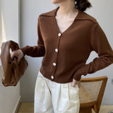 Women Cardigan Sweater Lapel Cardigan Coat Autumn Sweater Coat 8t8185