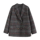 Women Suits Autumn and Winter Long Sleeve Commuter Plaid Suit Double Breasted Woolen Coat