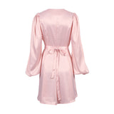Women Dress Fall/Winter Pink V-neck Dress