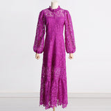 Women Dresses Spring Dress Stand-Collar Hollow-out Dress (Qymy0409)