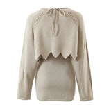 Women Sweater Knitwear Knitting Suit Sexy Sling Dress Ripped Sweater Two-Piece Set