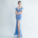 Harlem Nights Outfits Velvet High-Density Sequined Fishtail Evening Dress