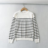 Women Sweater Knit round Neck Loose Striped Sweater