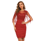 Women's Evening Gown Sexy Tassel Stitching Sequins Dress Dress