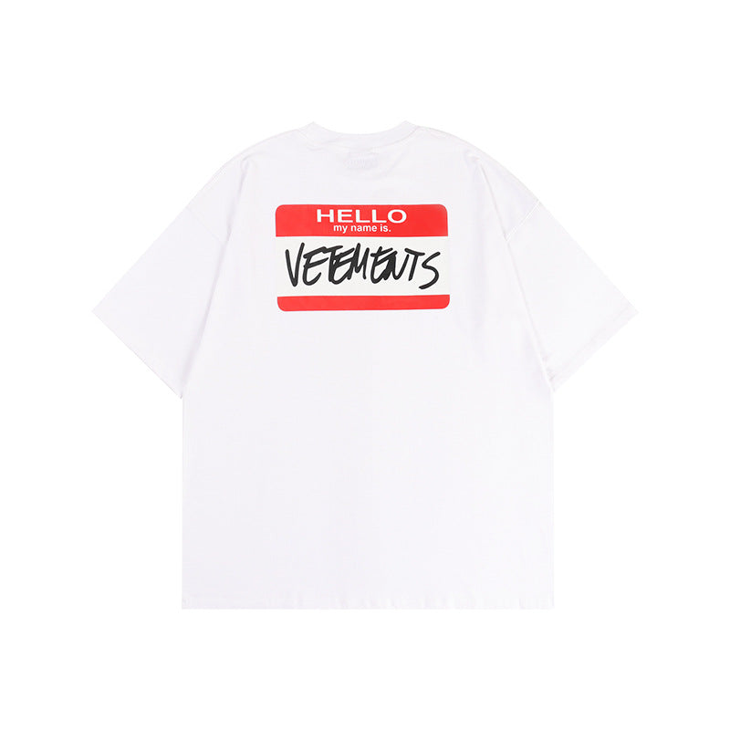 Vetements T Shirts VTM Hello My Name Is Red Signature Graffiti Logo T-shirt