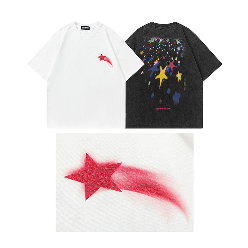 Men T Shirt Summer Five-Pointed Star Printed Couple Short Sleeve T-shirt