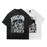 Men T Shirt Hip Hop Rapper Worn Looking Washed-out Short Sleeve T-shirt Men Oversize