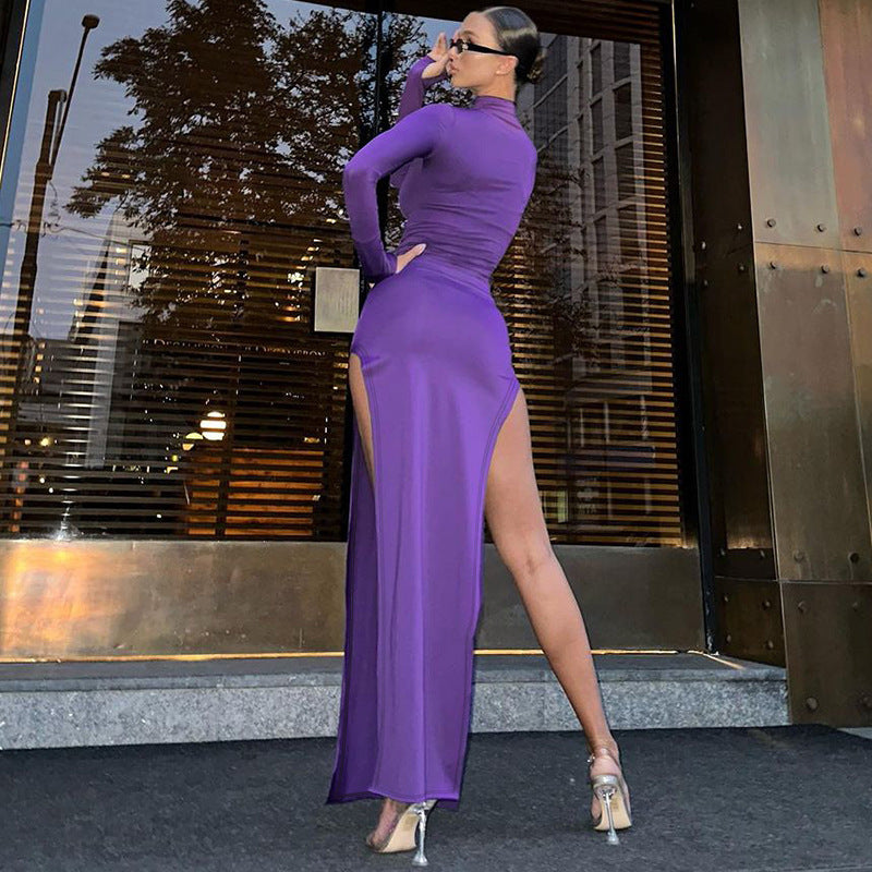 Women Dresses Winter Slim Fit Slit Long Sleeve