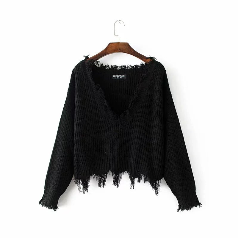 Women Sweater Knitwear V-neck off-Shoulder Loose Pullover Women's Loose Sweater