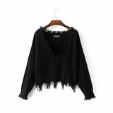Women Sweater Knitwear V-neck off-Shoulder Loose Pullover Women's Loose Sweater